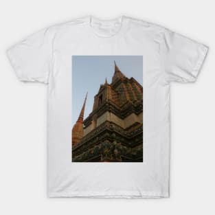 Unusual low angle view of a Buddha pagoda against clear sky. T-Shirt